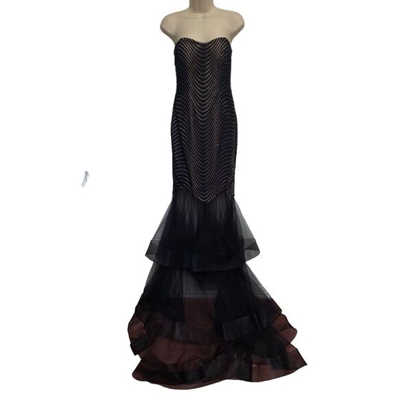 Terani Couture Sequined Lace Overlay Sheer Tulle Skirt Mermaid Gown Prom Dress 4 - Picture 2 of 16